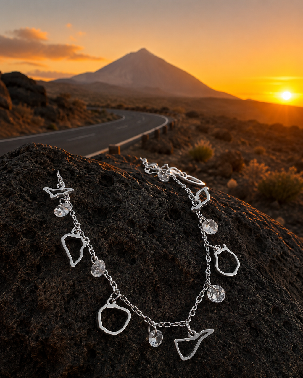 Pulsera o tobillera 7 Islas Silueta con brillitos
