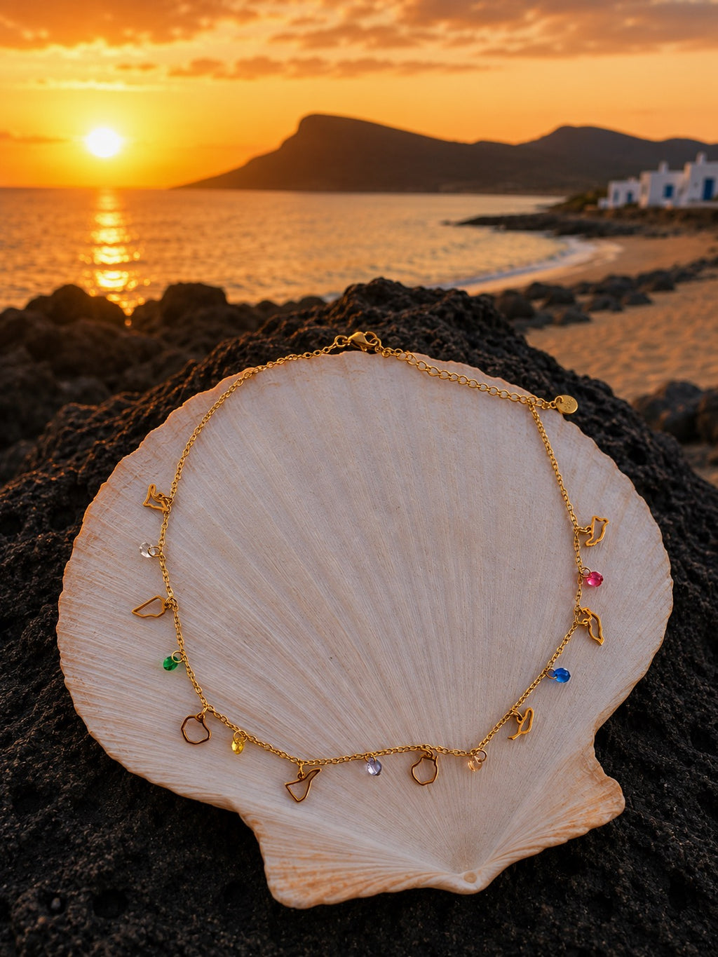 Colgante 8 Islas Canarias con circonitas de colores