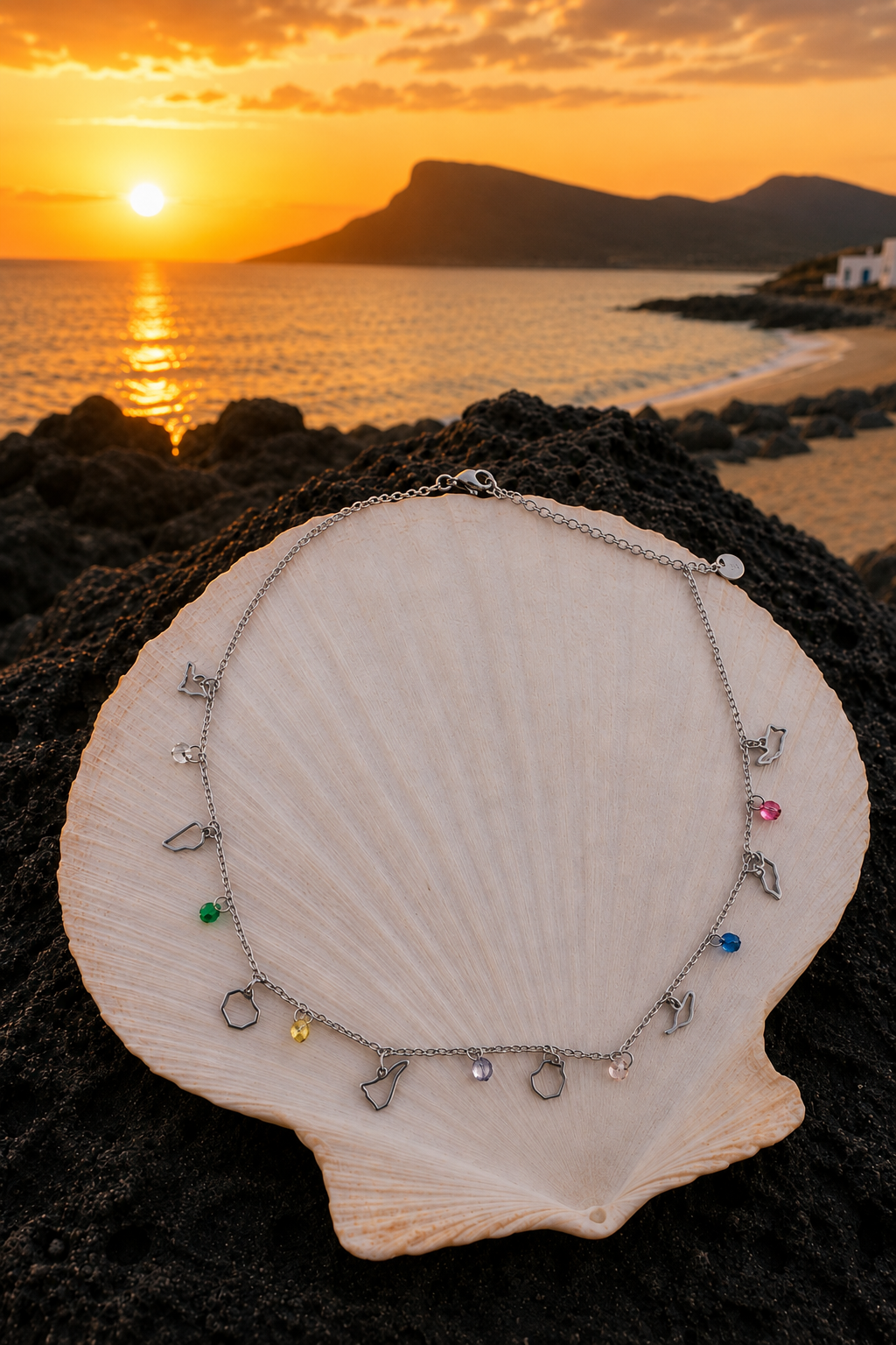 Colgante 8 Islas Canarias con circonitas de colores