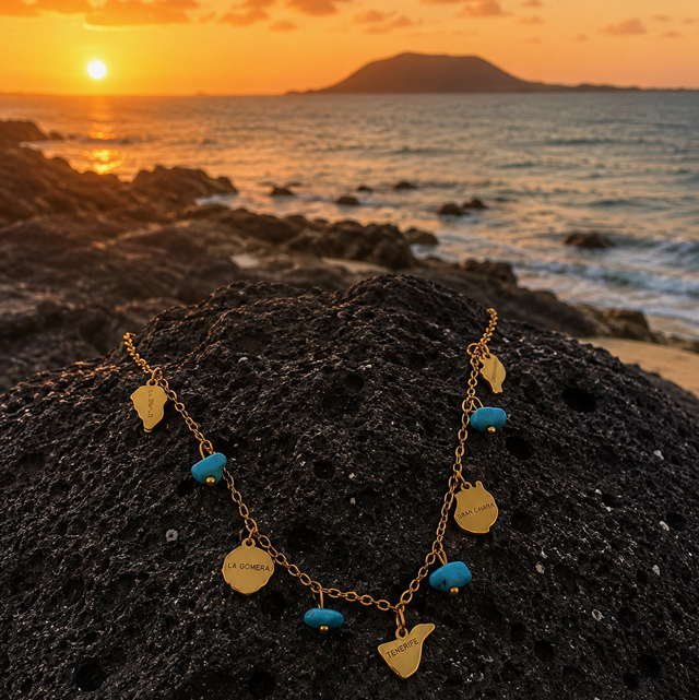 Colgante siete islas con turquesas